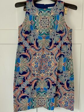 London Times Blue Teal Paisley-Print Mini Shift Dress